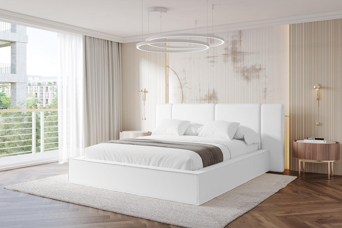 POLSTERBETT mit Bettkasten und Lattenrost, Bett mit Matratze H3/H4 - RIVO 120x200 Weiß - Weiß Hochglanz, Holzwerkstoff/Textil (120/200cm) - ALTDECOR