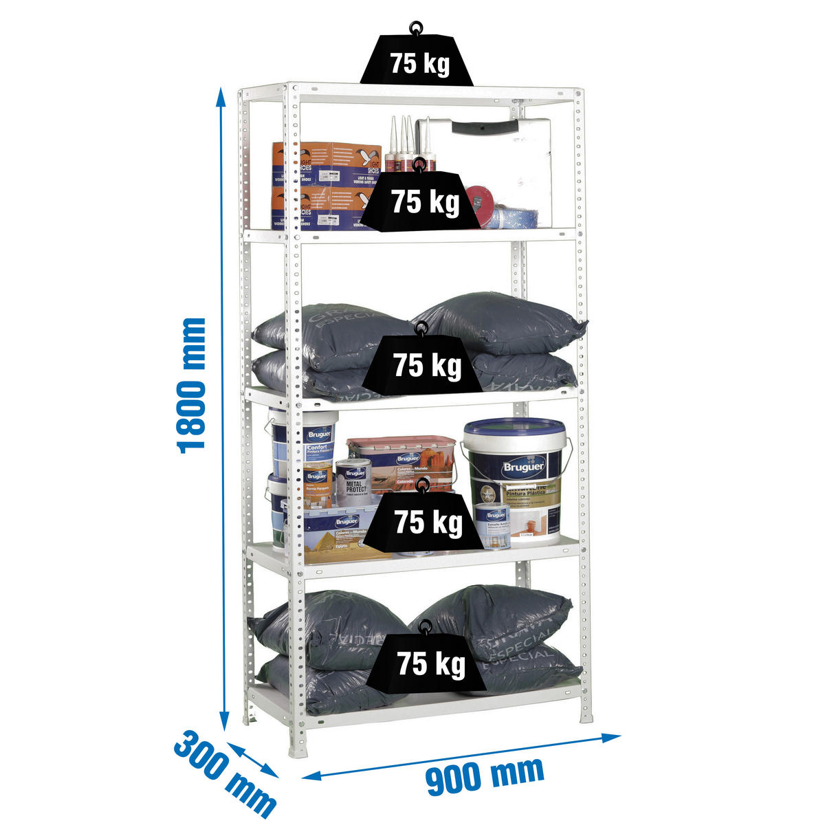 SCHRAUBREGAL PANDA | HxBxT 180x90x30cm | Fachlast 75kg | Weiß - Weiß, Metall (90/180/30cm) - PROREGAL