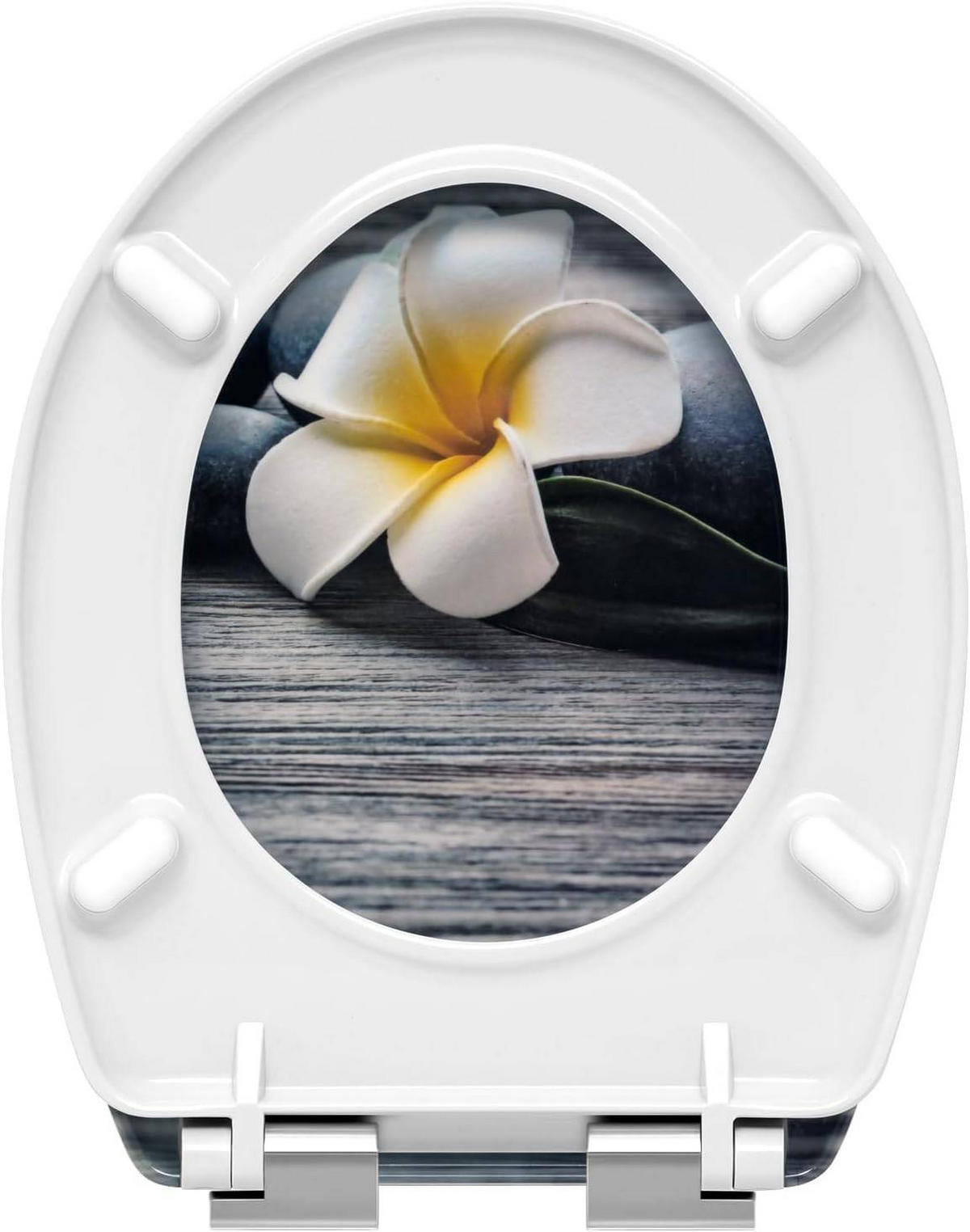 WC SITZ mit Absenkautomatik,Antibakteriell,Weiße Frangipani - Weiß/Grau, Kunststoff (37/2.51/45cm) - Woltu
