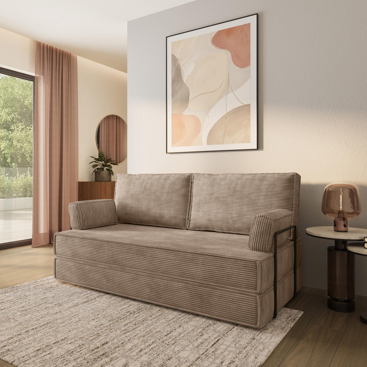 POHOVKA z pěny SILAR s kovovým rámem Manšestrová látka Béžová - béžová, textil (170/86/80cm) - MASSENO