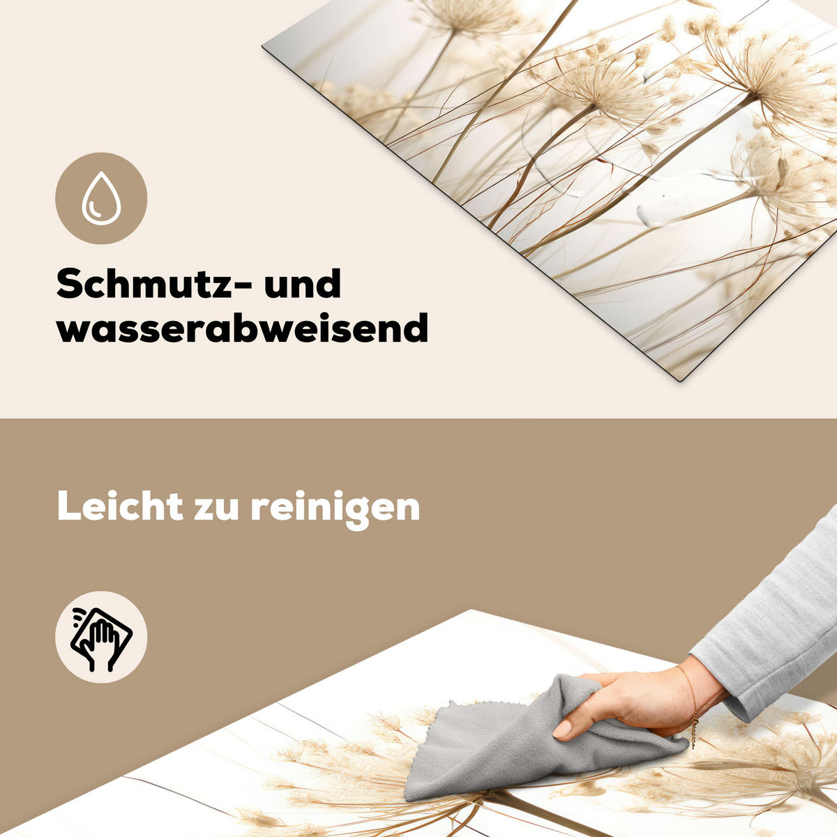 HERDABDECKPLATTE Blumen - Weiß - Sonnenlicht 75x52 cm - Ecru, Kunststoff (75/0.2/52cm) - MuchoWow