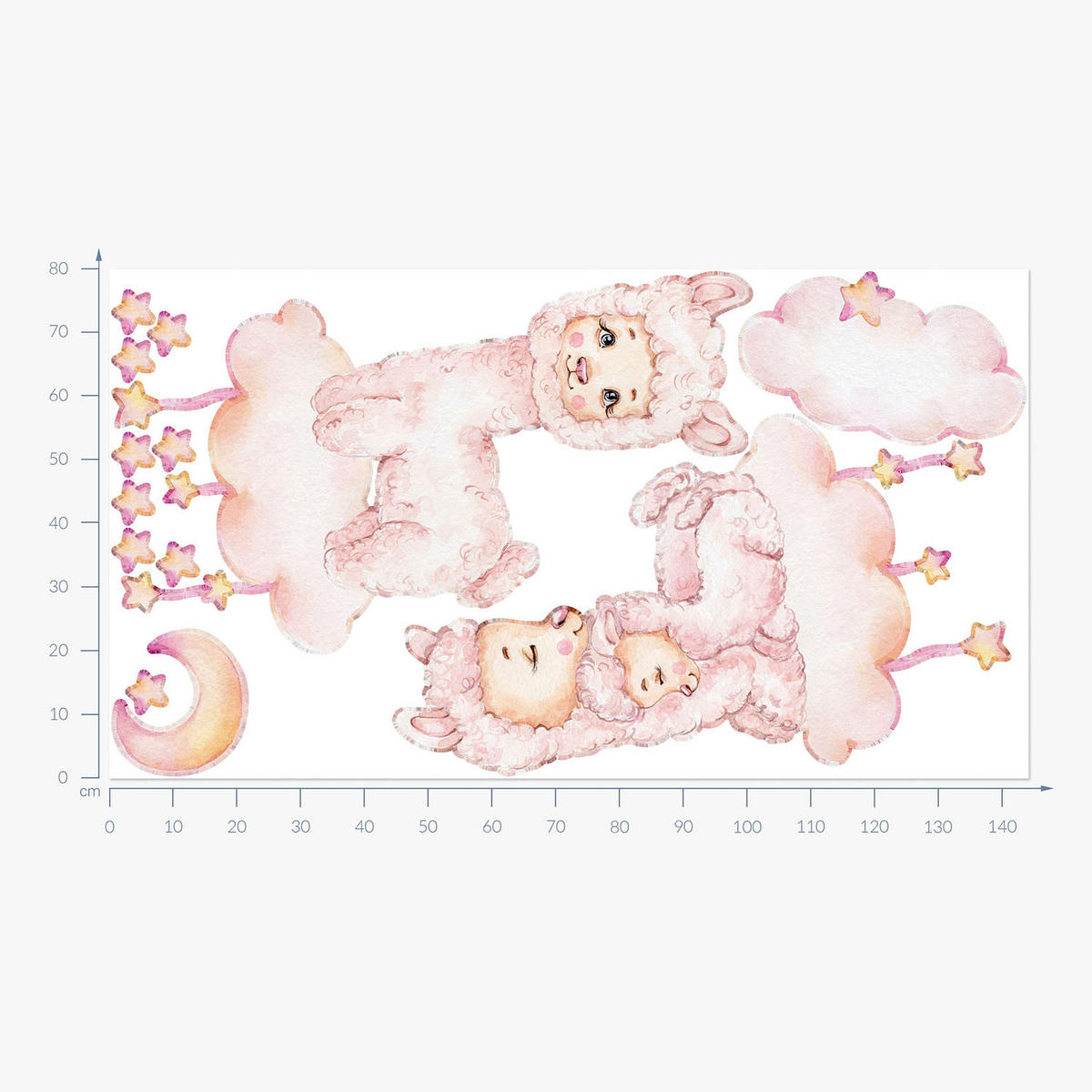 WANDAUFKLEBER 80x144cm - Pastellfarbene Schafe - Multicolor, Kunststoff (80/144/0.1cm) - Wallfluent