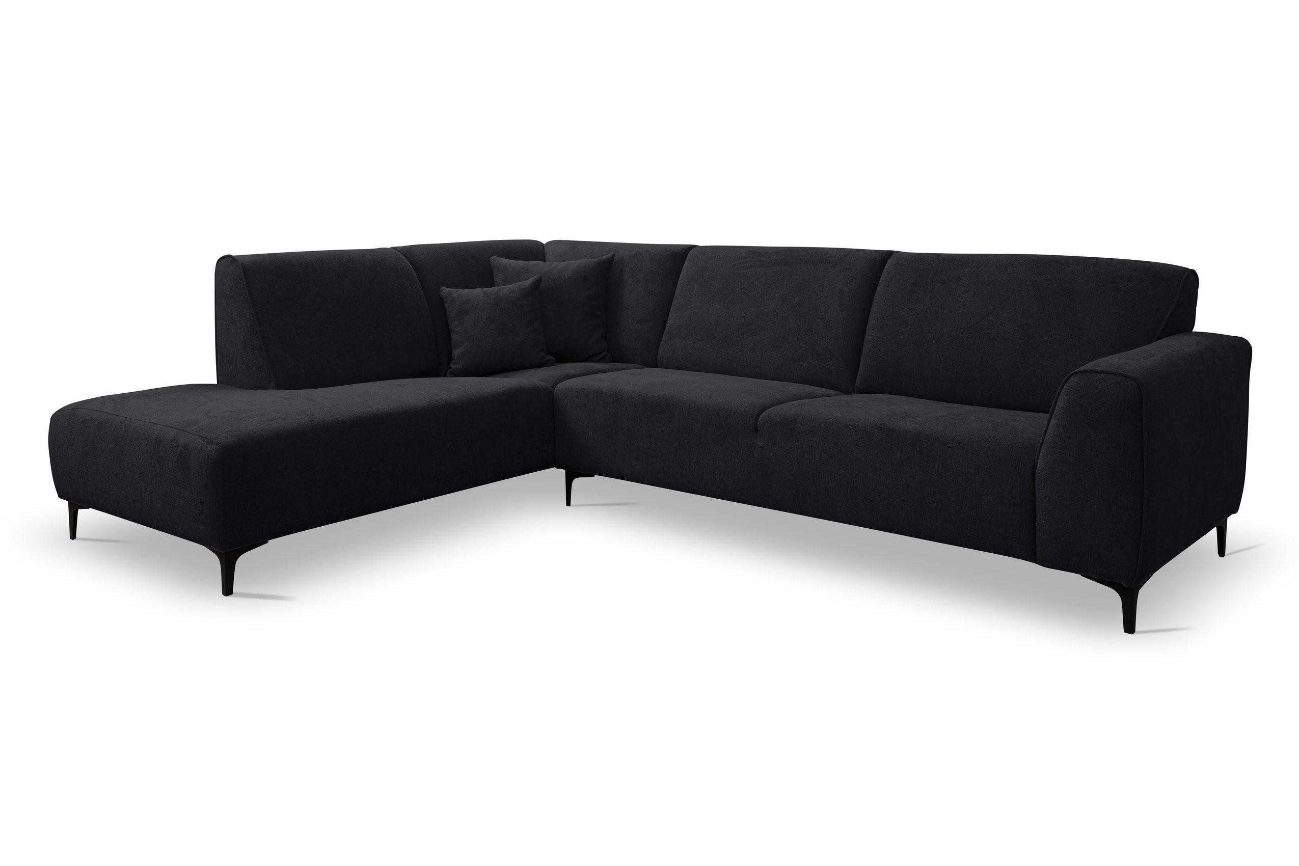 ECKSOFA Mula in L-Form, Coach Farbe: Schwarz, Velourstoff, Ottomane Links - Schwarz, Textil (210/274cm) - VENASI MÖBEL