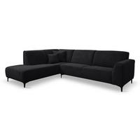 ECKSOFA Mula in L-Form, Coach Farbe: Schwarz, Velourstoff, Ottomane Links - Schwarz, Textil (210/274cm) - VENASI MÖBEL