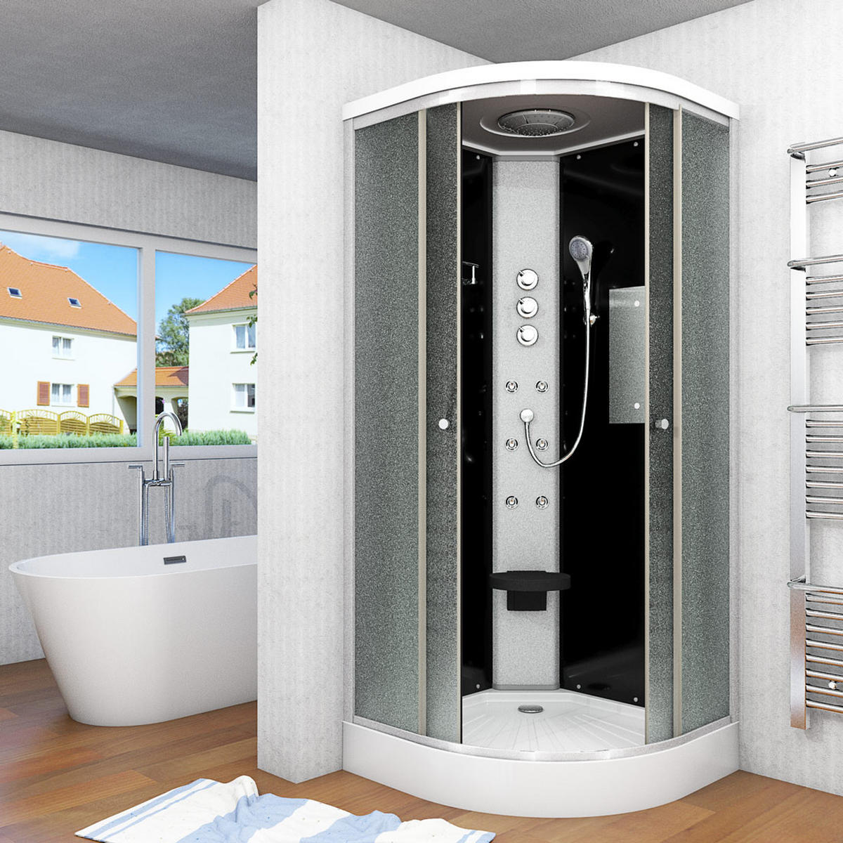 DUSCHE Fertigdusche D10-03M1-EC Schwarz 80x80 - Schwarz, Glas/Kunststoff (80/80/215cm) - AcquaVapore by Sandra Jentho