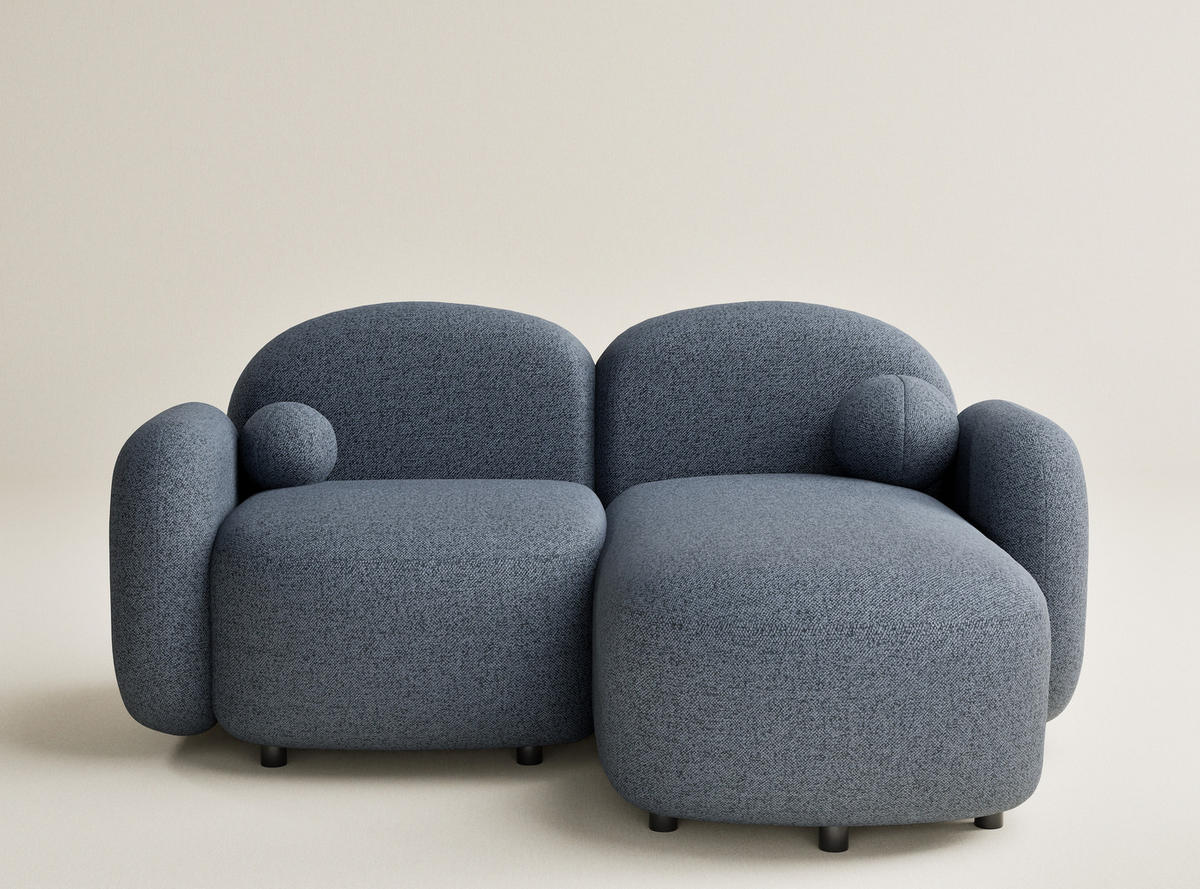 ECKSOFA Bahama Blau Grau Webstoff - Blaugrau/Schwarz, Holz/Holzwerkstoff (190/146cm) - Maison de Reve