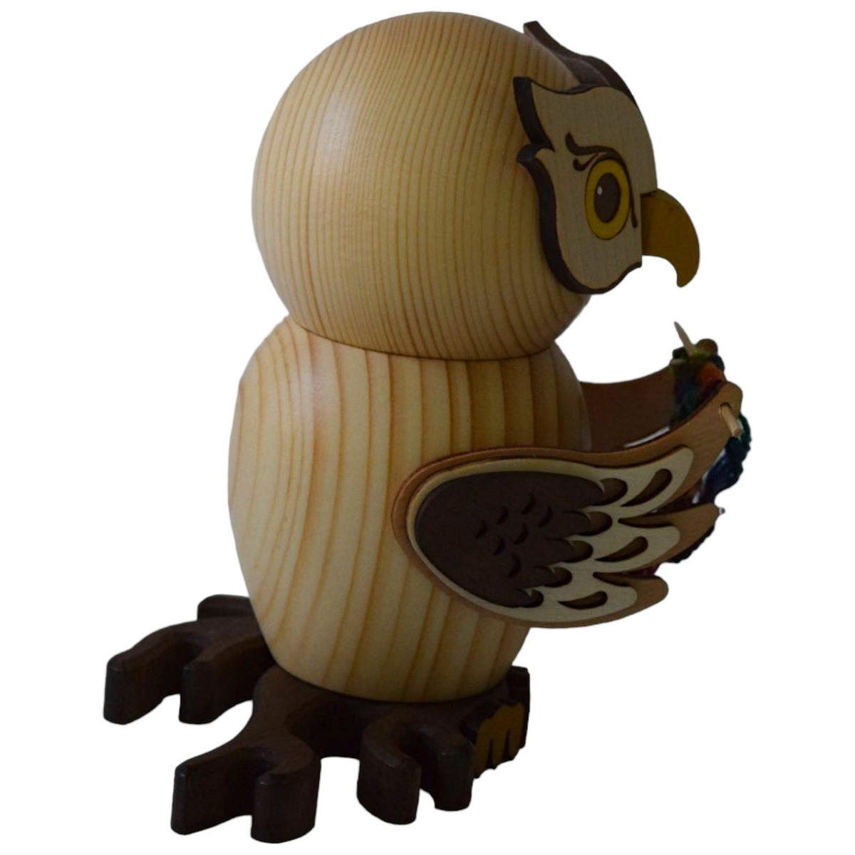 RAUCHFIGUR Eule mit Strickzeug 15 cm - Multicolor, Holz (10/15/10cm)