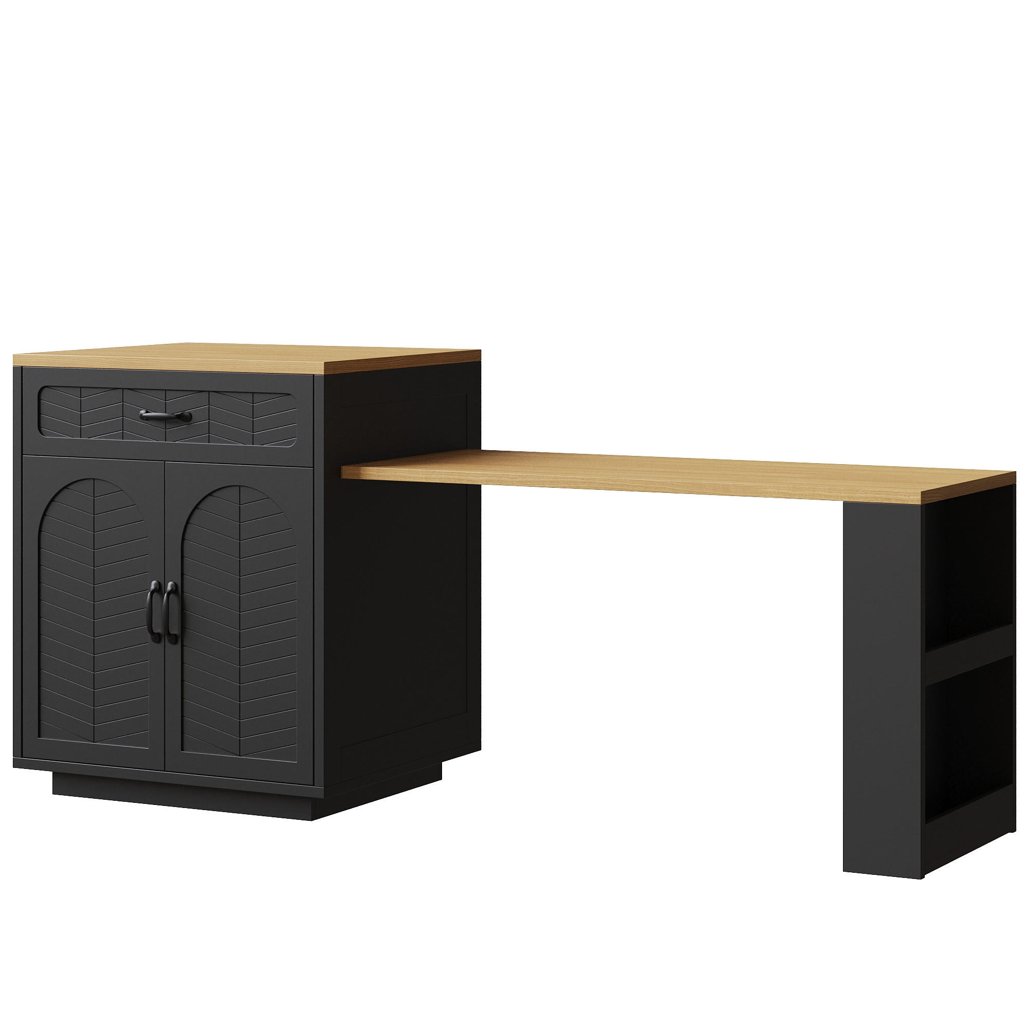KÜCHENINSEL DE-41177 80/70/95,5 cm mit ausziehbarem Tisch und LED-Lichtleiste Schwarz - Schwarz, Holzwerkstoff (80/95/70cm) - ComfortXL
