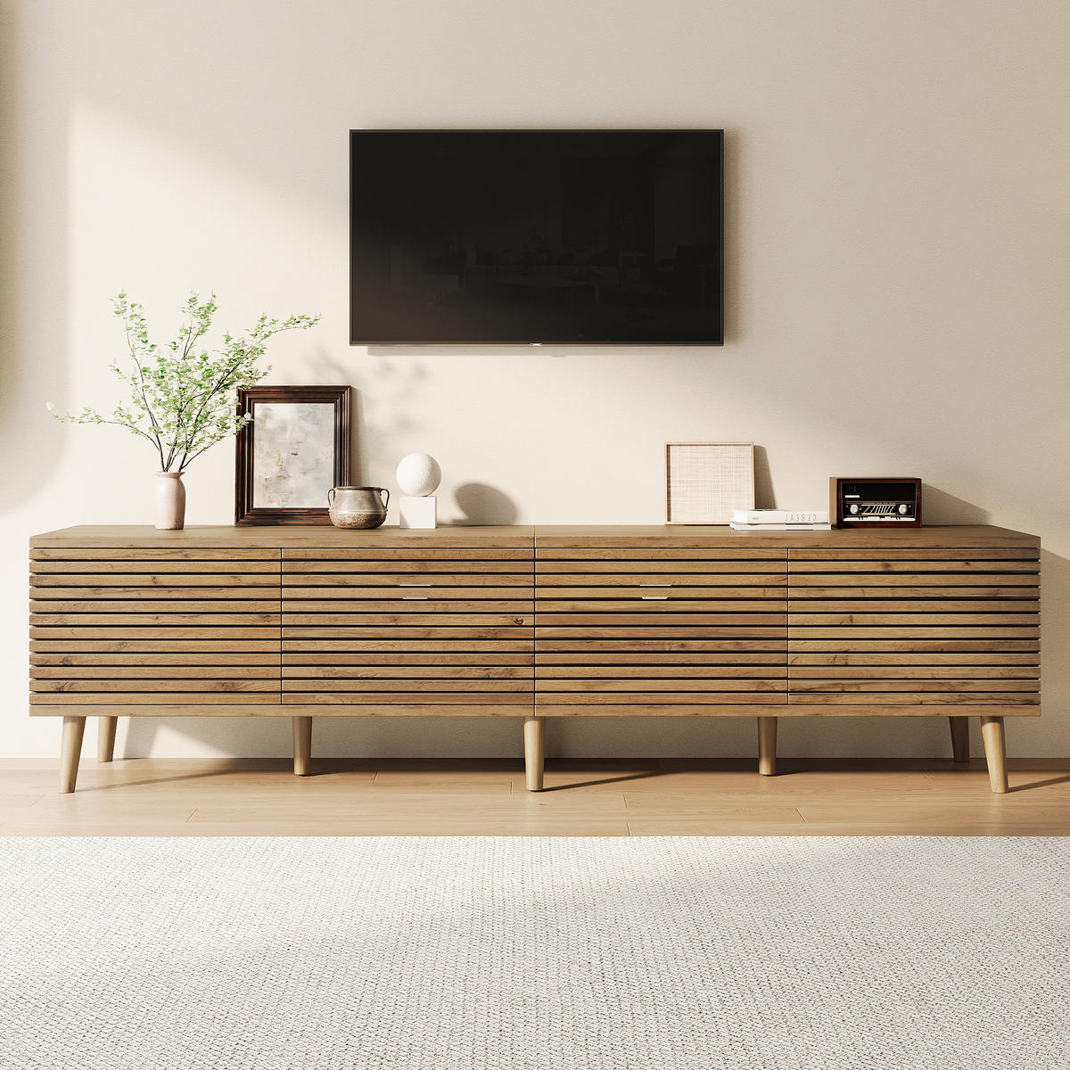 TV-SCHRANK 180/40/46 cm Natürlich mit 4 Türen und Kabeldurchführung - Naturfarben, Holzwerkstoff (180/46/40cm) - Oxeza