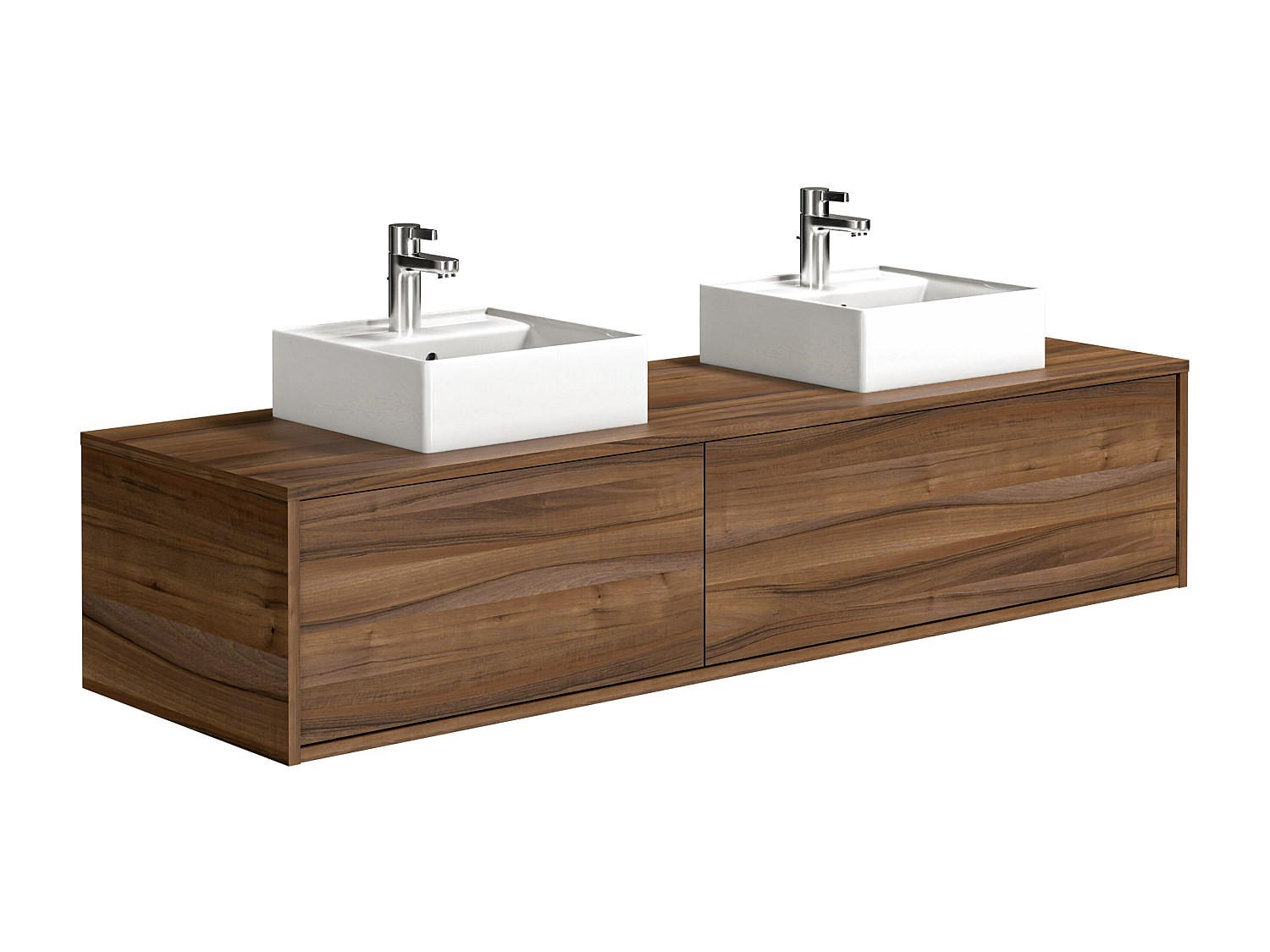 DOPPELWASCHTISCH - 150cm x 47cm - Holzspan - naturfarben dunkel - ISAURE - Naturfarben, Holz (150/32/47cm) - Vente-Unique