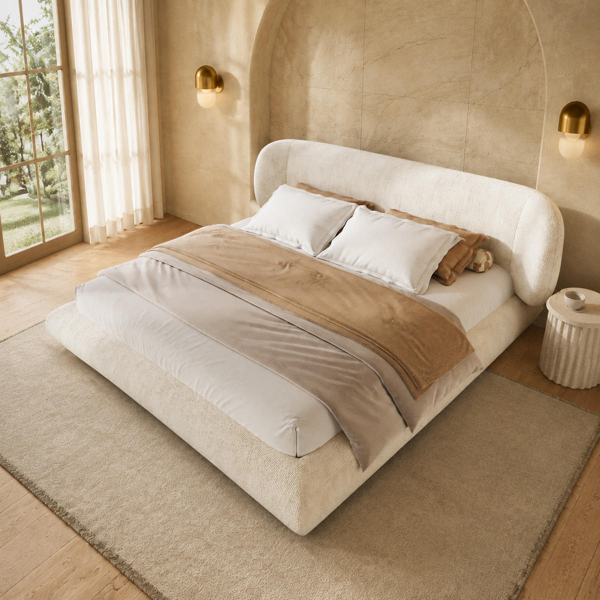 POLSTERBETT 180/200 cm in Beige Chenille mit Lattenrost und Kopfteil - Beige, Holzwerkstoff/Textil (180/200cm) - CHICFURN
