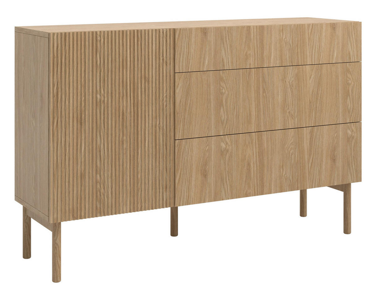 KOMODA Nolie dekor duba s 3 zásuvkami 140 cm - farba duba, drevo/kompozitné drevo (140/90.6/38cm) - Selsey