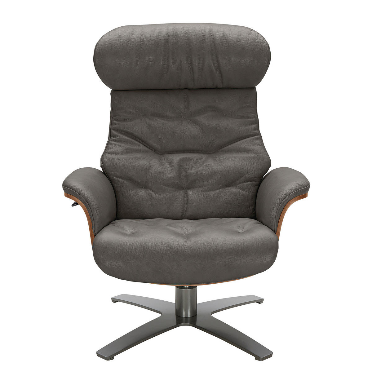 RELAXSESSEL - Dunkelgrau, Leder/Holz (79/100/84cm) - home24