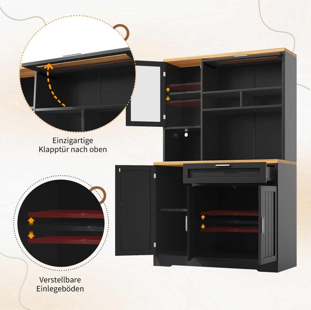 BUFFET 104/40/180 cm aus MDF und Metall mit LED-Beleuchtung Schwarz - Schwarz, Holzwerkstoff (104/180/40cm) - Modenvie