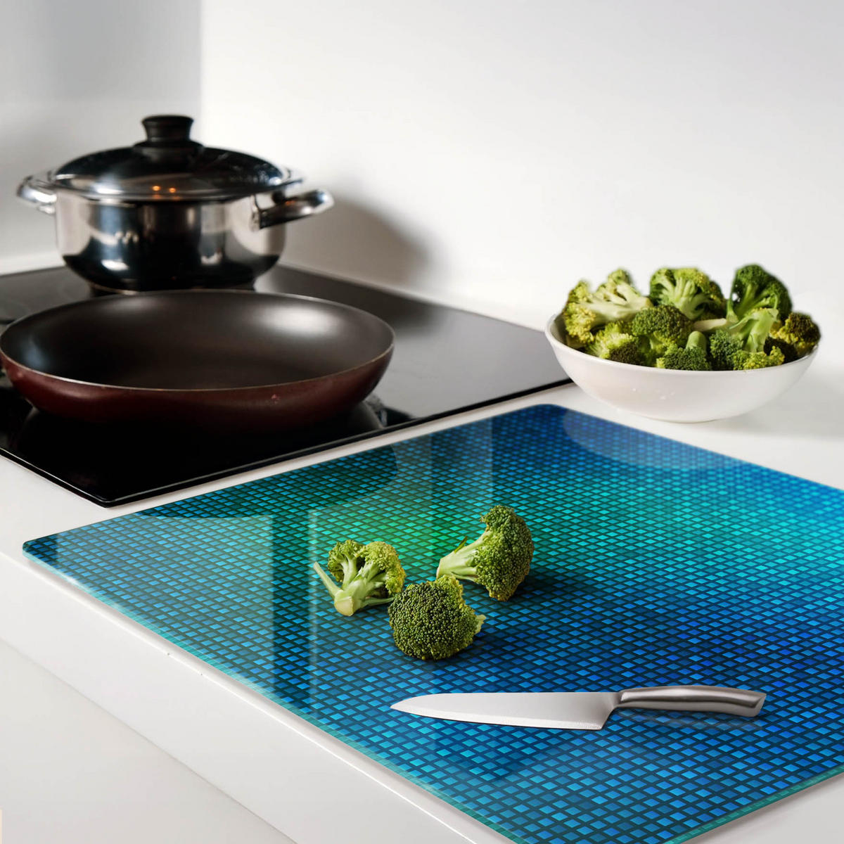 GLASPLATTE 60x52 cm Abstrakt - Blau, Glas (60/0.4/52cm) - TULUP