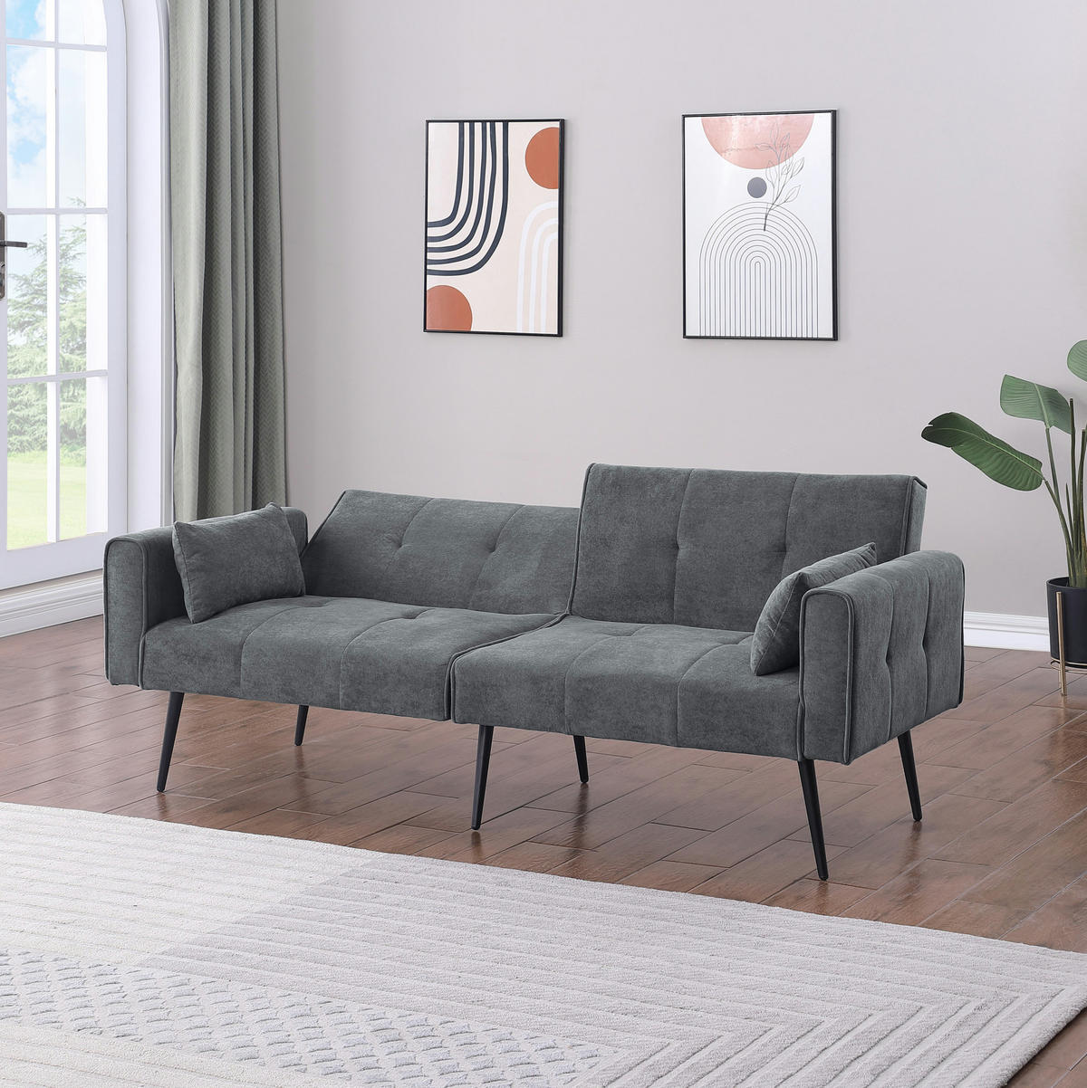 SCHLAFSOFA mit verstellbarer Rückenlehne Stoff Grau - Grau, Holzwerkstoff (175/71/71cm) - Meubliv
