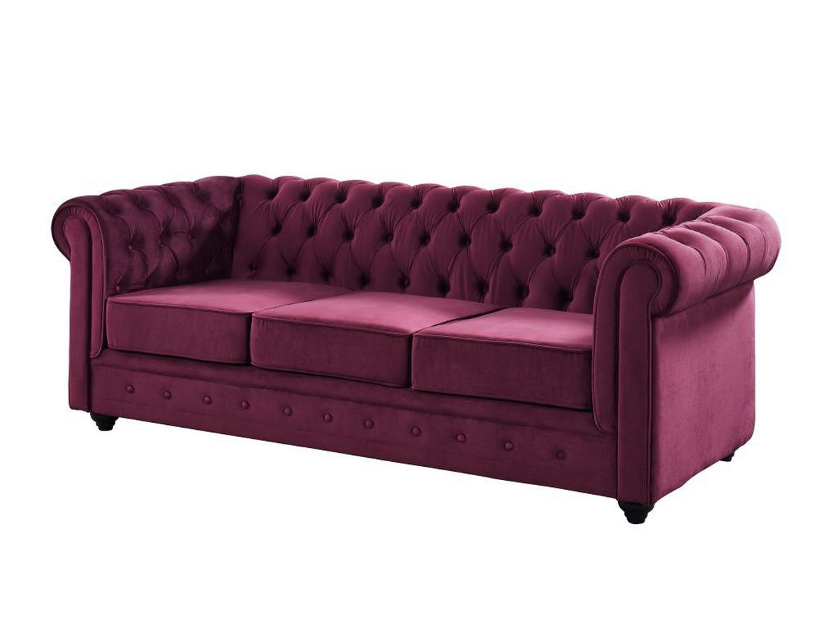 SOFAS 3-Sitzer & 2-Sitzer - Samt - Purpur - CHESTERFIELD - Bordeaux, Textil (88/72/205cm) - Vente-Unique
