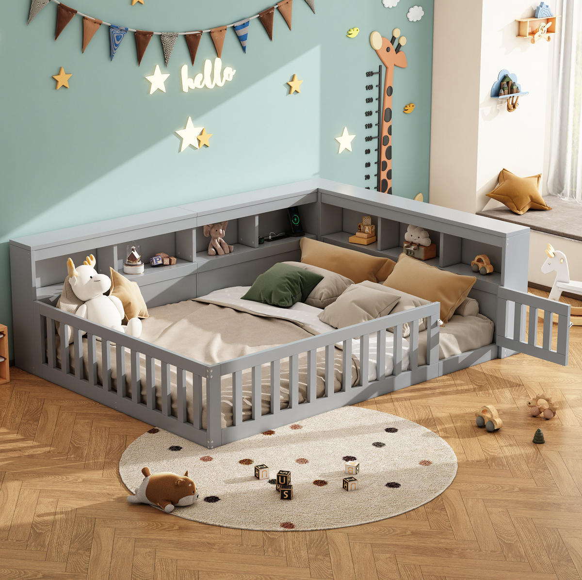 TAGESBETT 140/190 cm Grau aus Spanplatte und MDF mit Stauraum, Lattenrost und USB-Anschluss - Grau, Holzwerkstoff (140/200cm) - OKMYHOME
