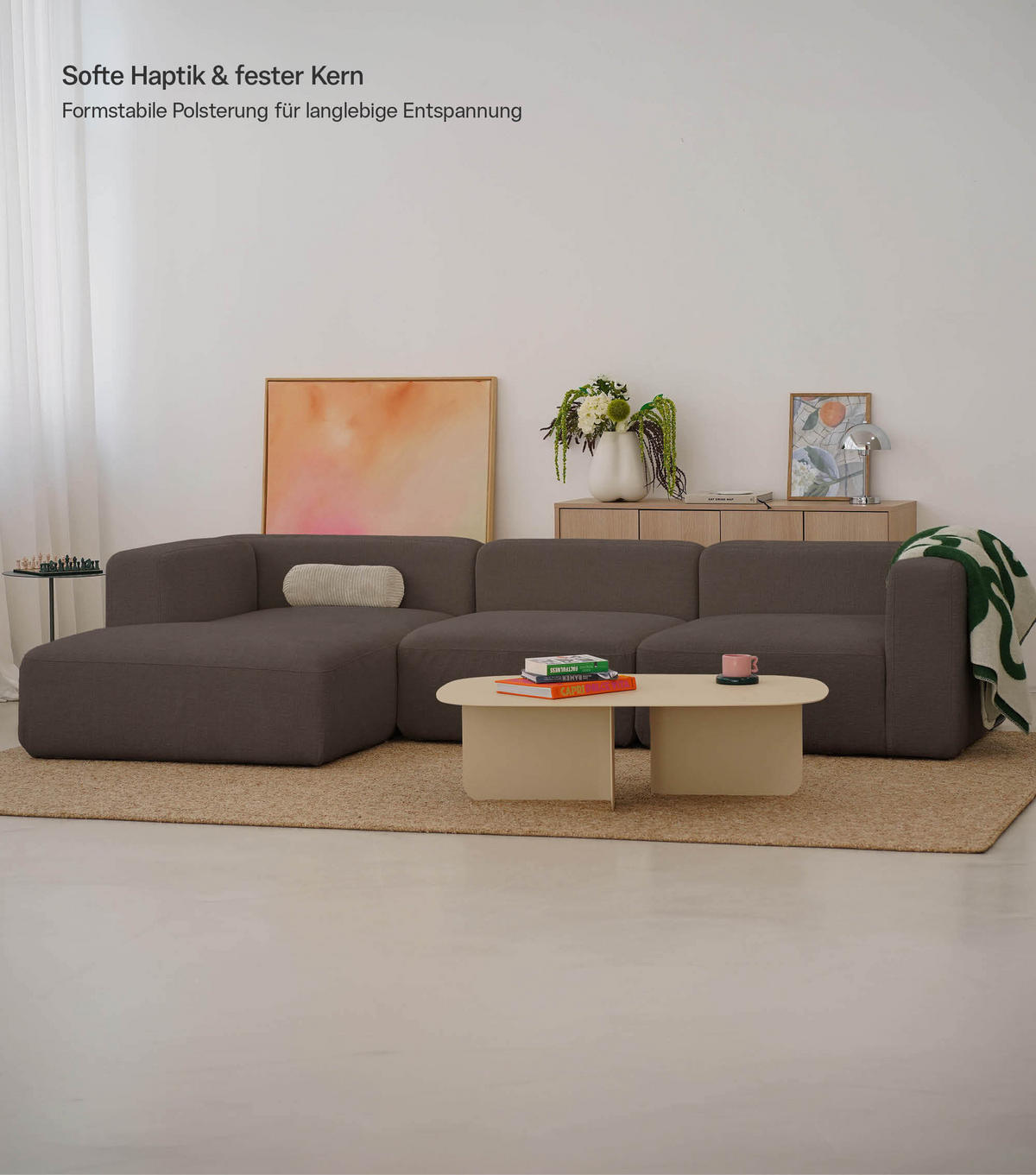 ECKSOFA modular Cubo 4-Sitzer - Braun, Textil (314/179cm) - Mokebo