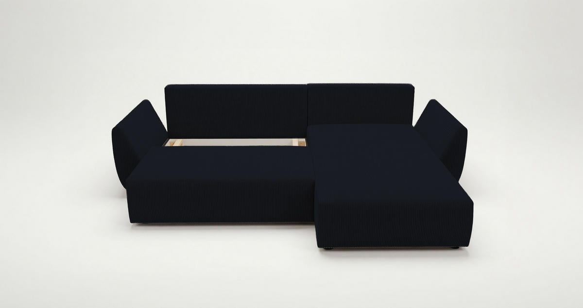 ECKSOFA SYDNEY rechts schwarz Cord Poso 135 - Schlaffunktion, Bettkasten - Schwarz, Textil (280/175cm) - Cornero