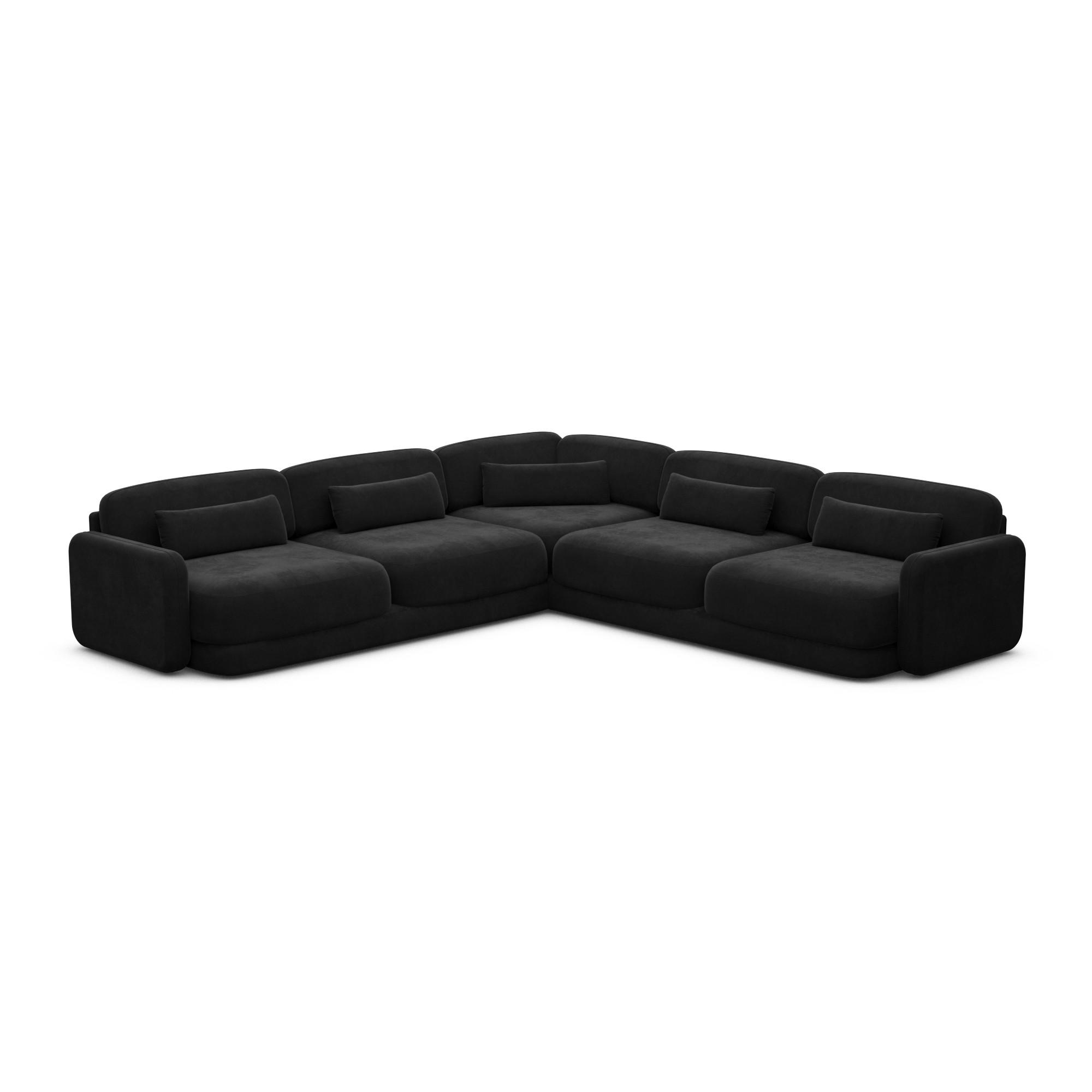ECKSOFA Valencia L Form Samtstoff Schwarz - Schwarz, Textil (229/229cm) - Sofa Dreams