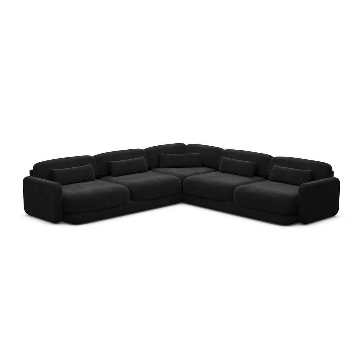 ECKSOFA Valencia L Form Samtstoff Schwarz - Schwarz, Textil (229/229cm) - Sofa Dreams