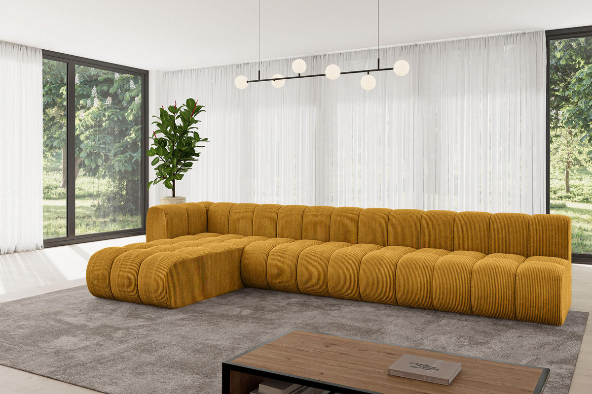 ECKSOFA modulares Sofa Darnel-L3 - 387x177x70 cm Senfgelb - Currygelb, Holzwerkstoff/Textil (387/177cm) - ALTDECOR