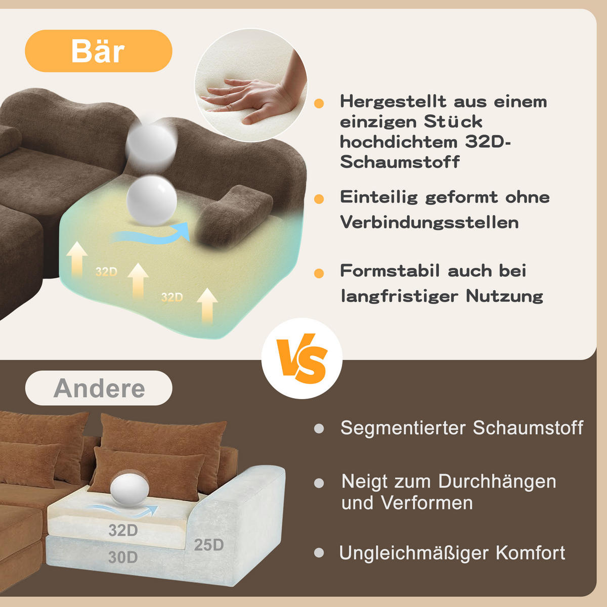 4-SITZER ECKSOFA Samt Braun mit Hocker - Braun, Textil (384/167cm) - WISHDOR