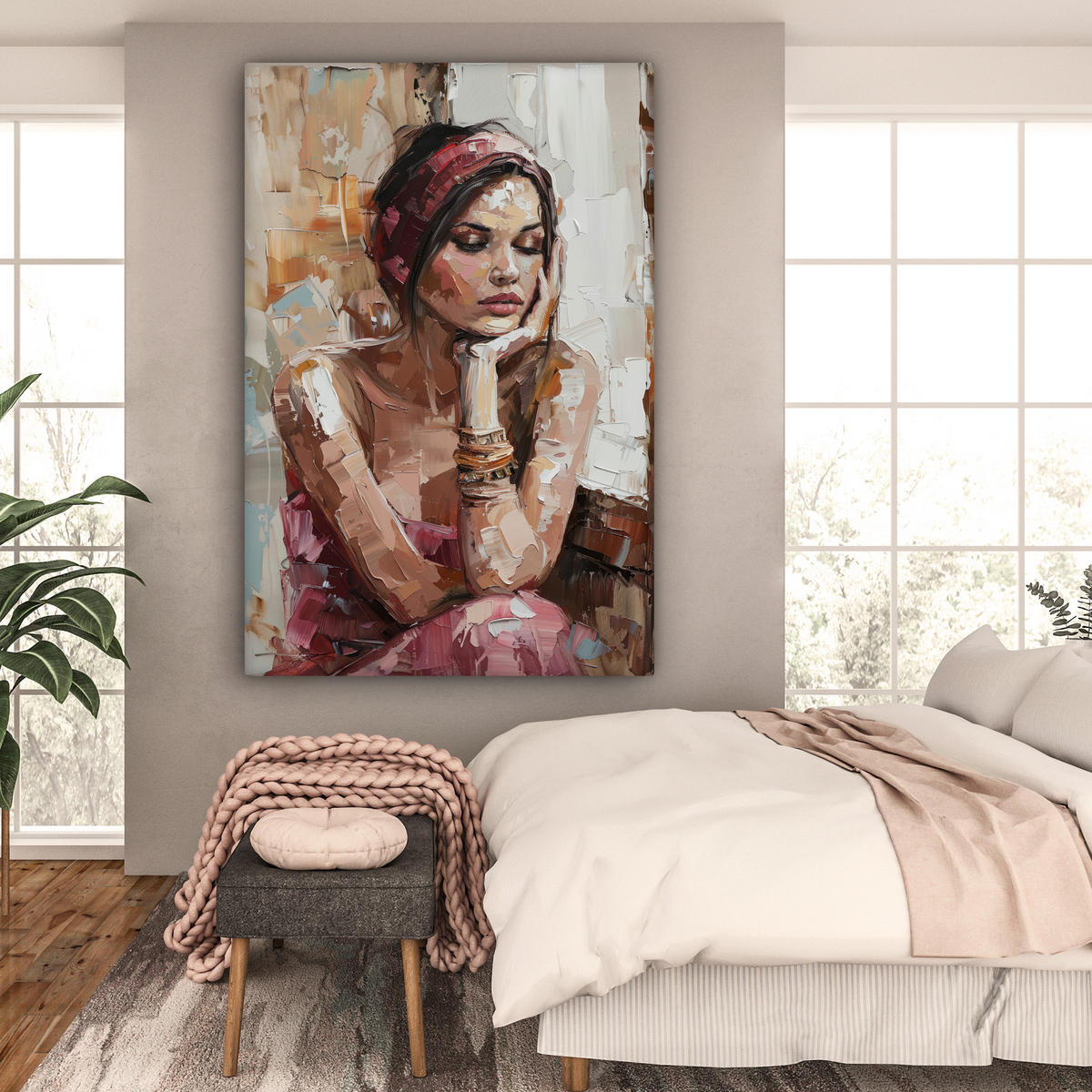 LEINWANDBILD Frau - Lackierung - Porträt - Modern Deko Groß 90x140 cm - Altrosa, Textil (90/140cm) - MuchoWow