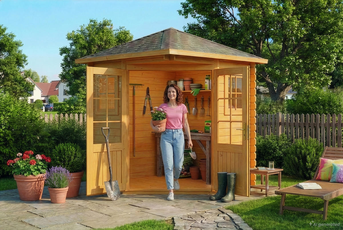GARTENHAUS Holz Sunny Compact - Pinienfarben, Holz (220/248/220cm) - Alpholz