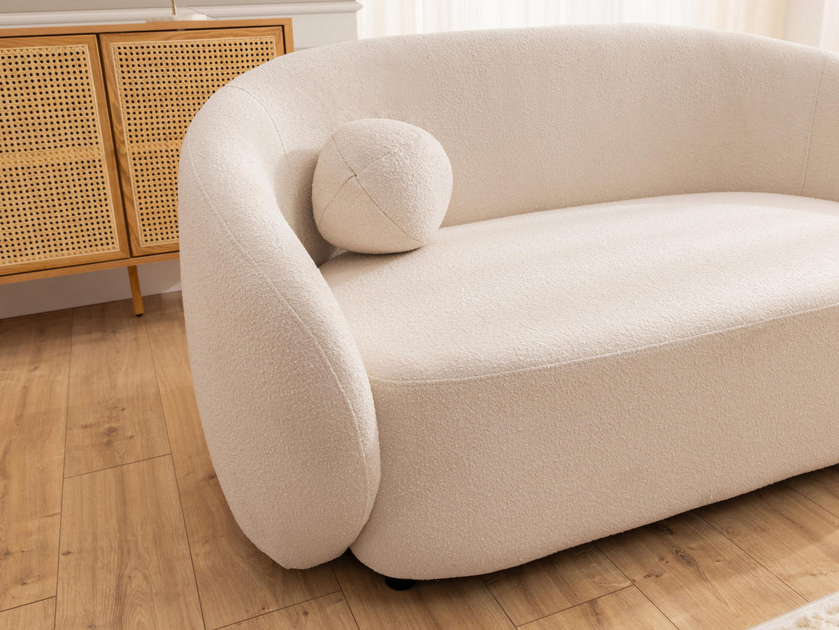 SITZGARNITUR 3+1 Roundi Cremeweiß Bouclé - Creme/Schwarz, Holz/Kunststoff (208/76/80cm) - S-Style Möbel