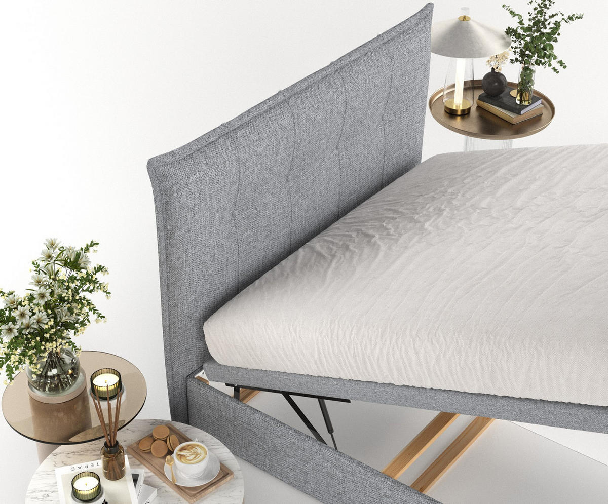 POLSTERBETT Liano mit Stauraum 160/200 cm Grau im Alta Stoff - Schwarz/Grau, Holz/Holzwerkstoff (160/200cm) - AltaBeds