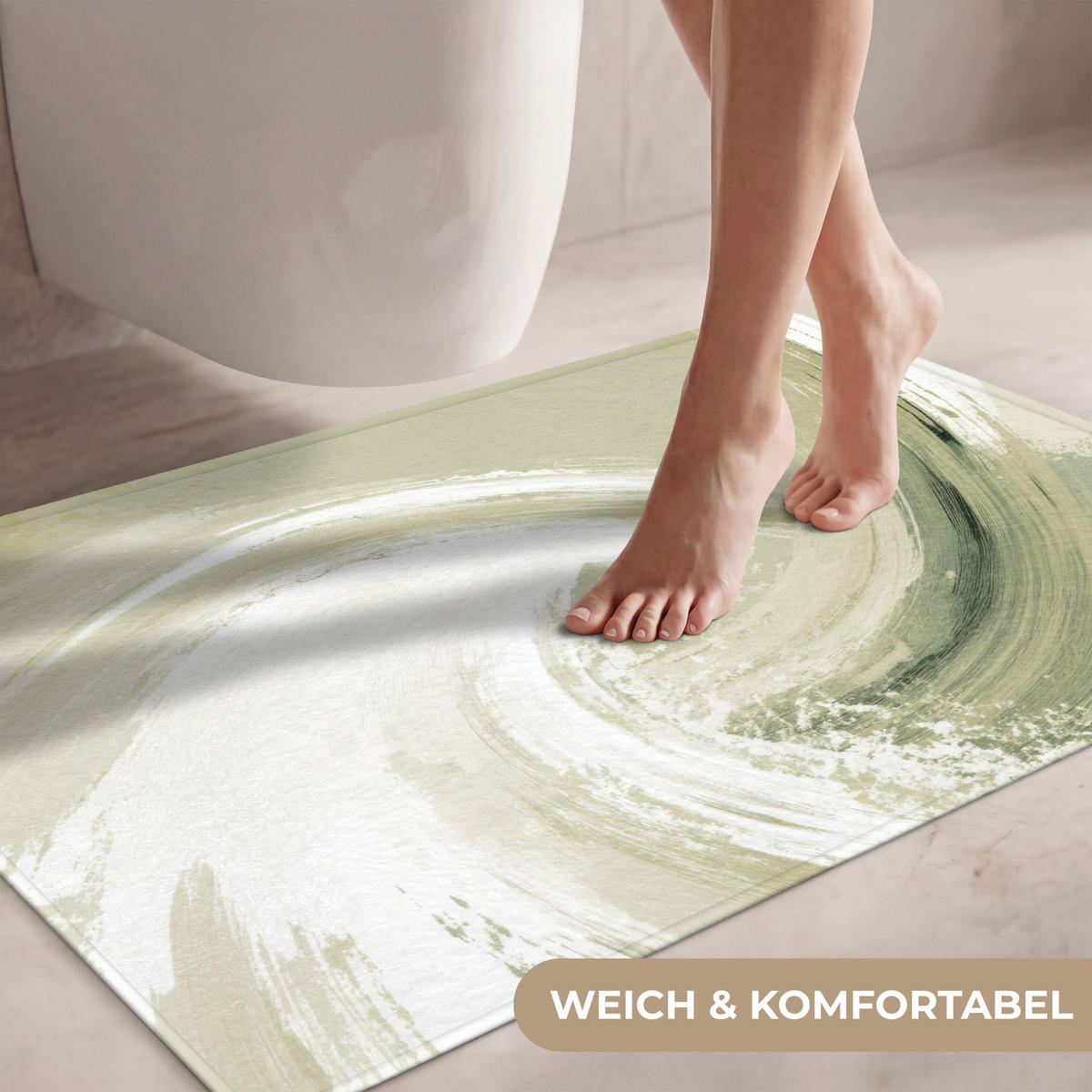 WC PŘEDLOŽKA Abstraktní - Tahy štětcem - Vlny - Zelená 90x60 cm - mátově zelená, textil/plast (90/1cm) - OnlyWow