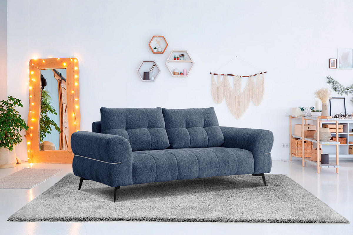 SOFA SALVINI 3-Sitzer, dunkelblau - Schwarz/Dunkelblau, Holzwerkstoff/Textil (176/88/99cm) - Courtois Laville