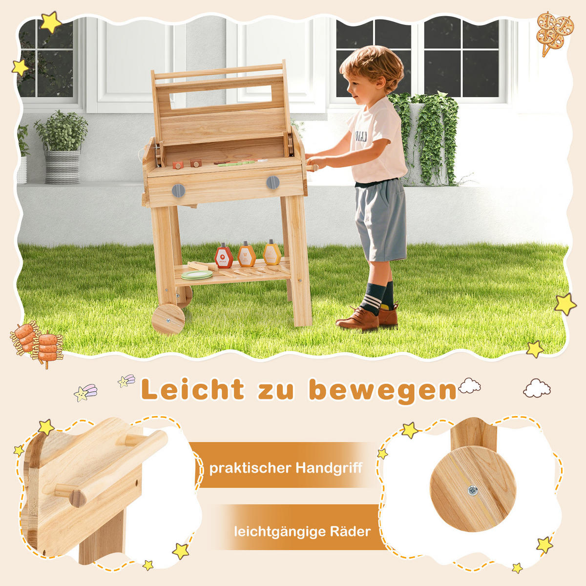 KINDERKÜCHE Outdoor Natur - Naturfarben, Holz (53/36/63cm) - COSTWAY