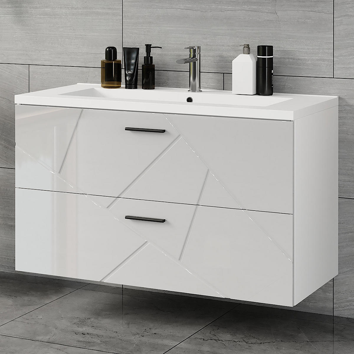 SADA KOUPELNOVÉHO NÁBYTKU Irma Bílá/bílý vysoký lesk - vysoce lesklá bílá, kompozitní dřevo (100/58.5/46cm) - Vicco