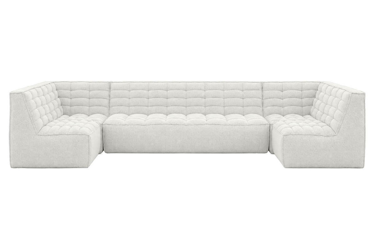 ECKSOFA Modulares U-Form, Plüschstoff Pop, Ice, LAZY U Medium - Weiß, Holz (386/76/173cm) - Kaiser Möbel