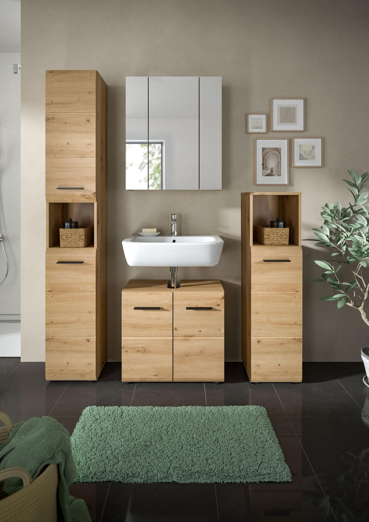 BAD-SET ICE 4-tlg. (B/H/T: ca. 150/185/30 cm) in Artisan Oak Nachbildung/Artisan Oak Nachbildung - Eiche Artisan, Holz (150/185/30cm)