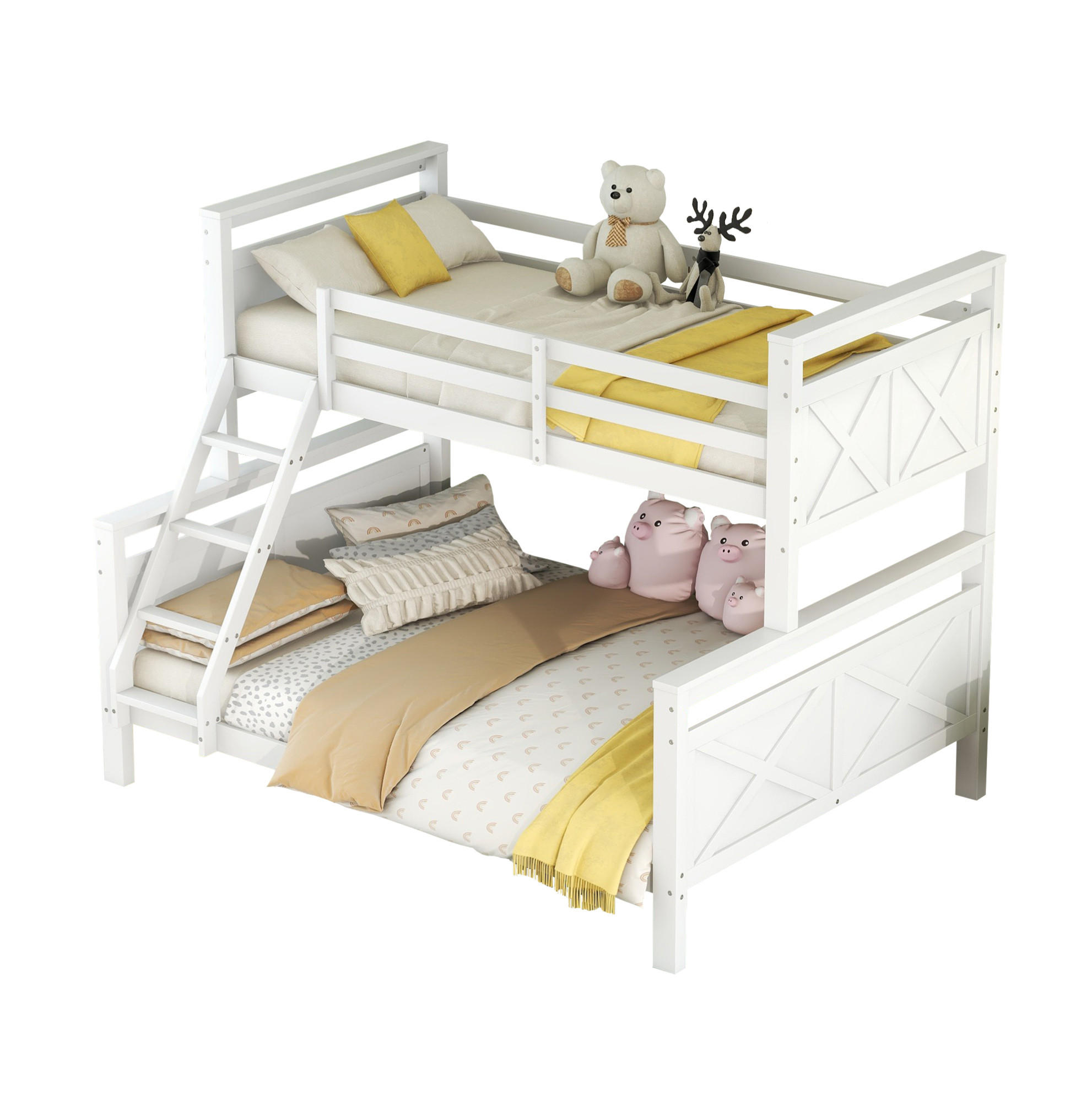 ETAGENBETT 90/140/200 cm, teilbar in 2 Betten mit Leiter und Sicherheitsgeländer aus Kiefern , Weiß - Weiß, Holzwerkstoff (140/200cm) - Redom