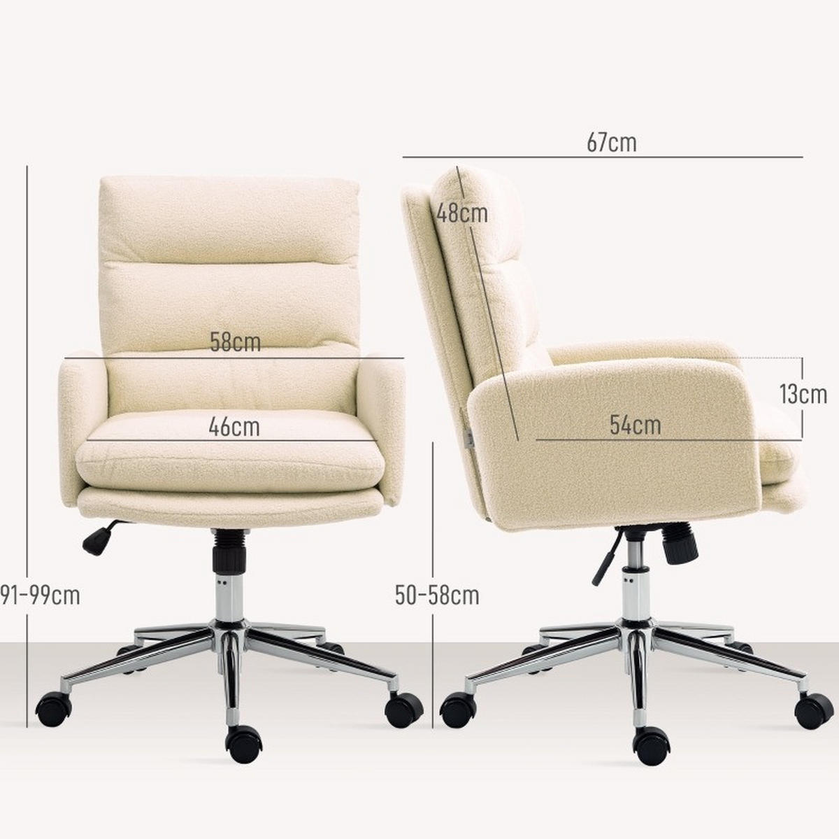 BÜROSTUHL in Cremeweiß 58x67x99 cm mit Armlehnen, Wippfunktion und Höhenverstellung - Creme, Textil (67/99/58cm) - IVMEU