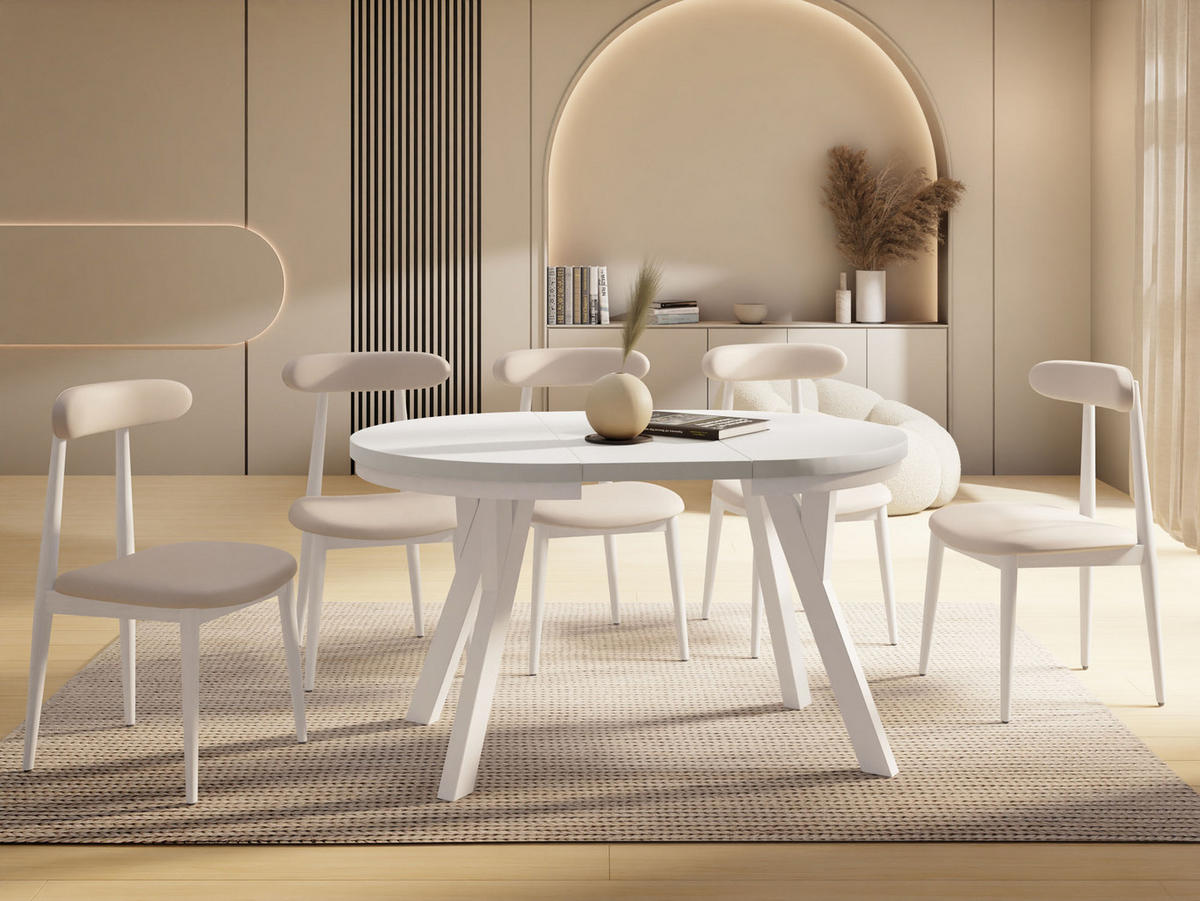 ESSTISCH Strato Black runder ausziehbarer, Weiß 100-140/100/77 cm - Weiß, Holz/Holzwerkstoff (100/100/77cm) - WFL GROUP