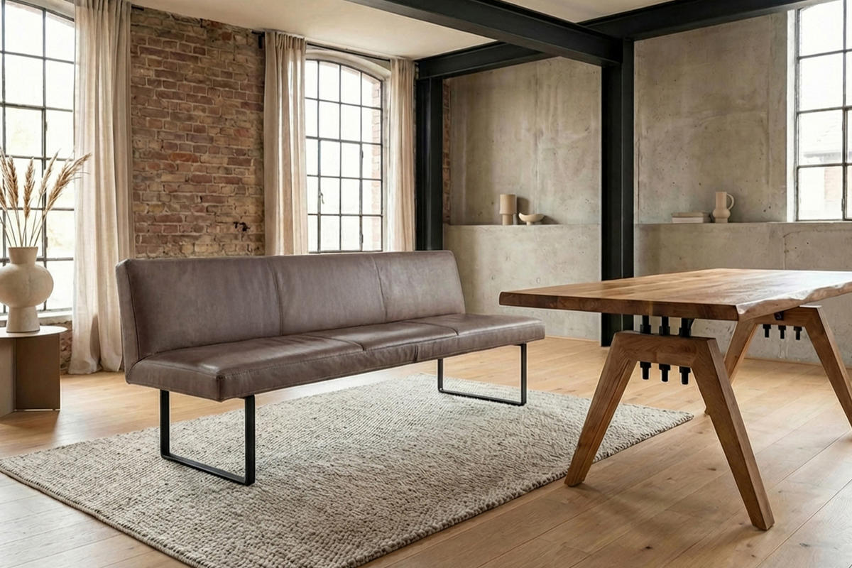 ESSZIMMERBANK ELEEN Dunkelbraun Leder - Dunkelbraun, Leder (203/85/69cm) - KAWOLA