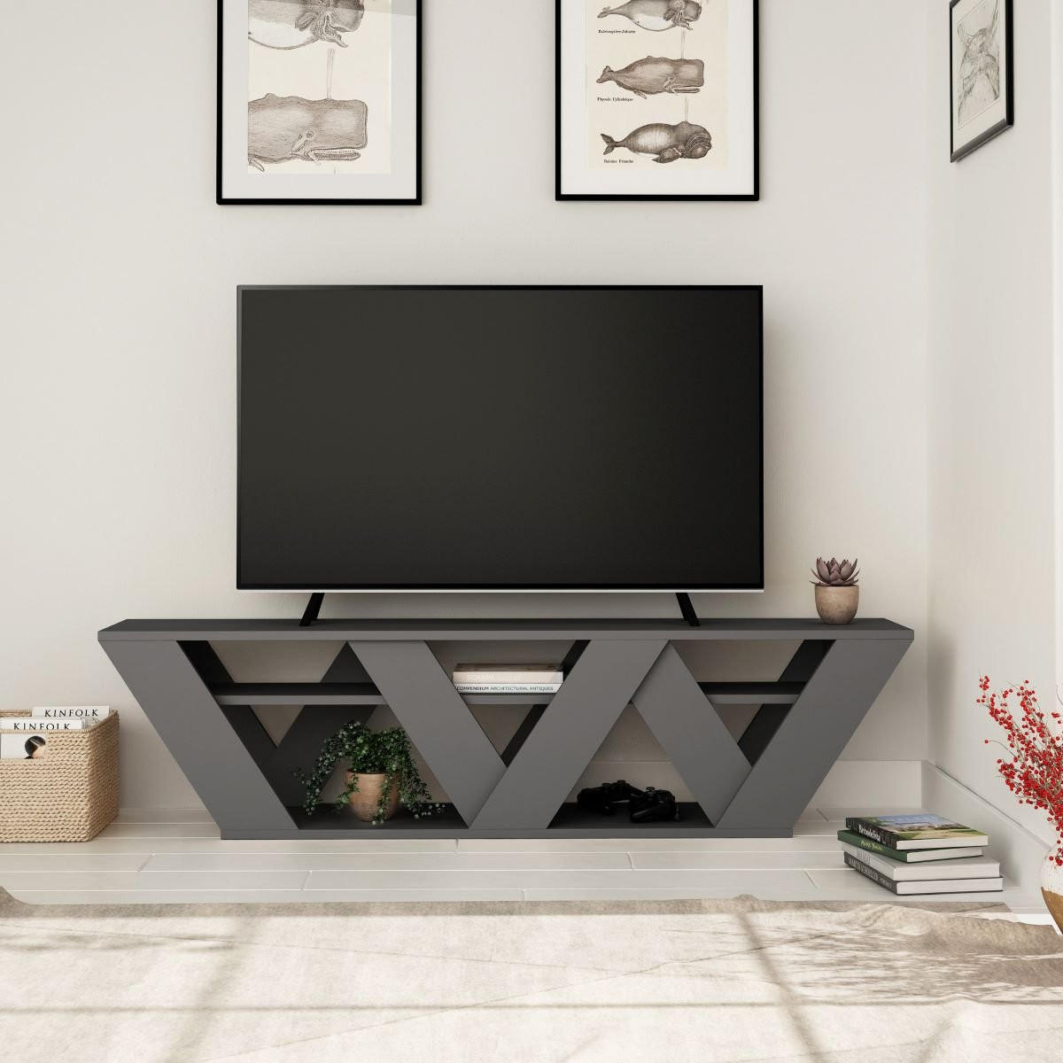 TV-MÖBEL 2 Regale Anthrazitgrau L158 cm - Ralla - Anthrazit, Holzwerkstoff (30/40/158cm) - Calicosy