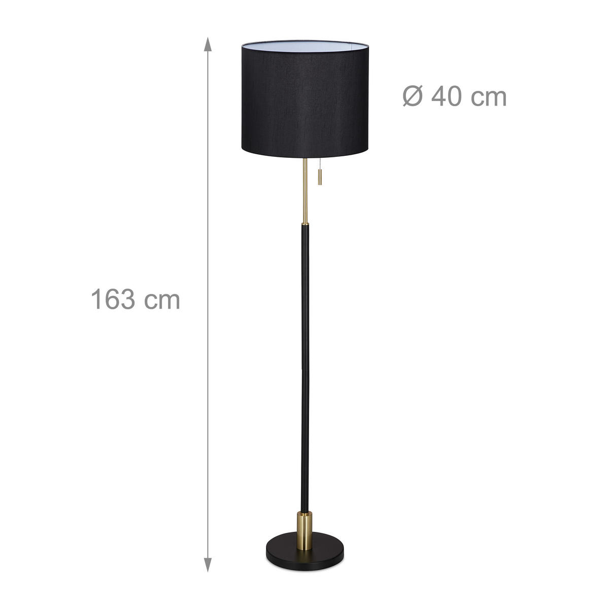 STEHLAMPE - Schwarz, Textil/Metall (40/40/163cm) - Relaxdays