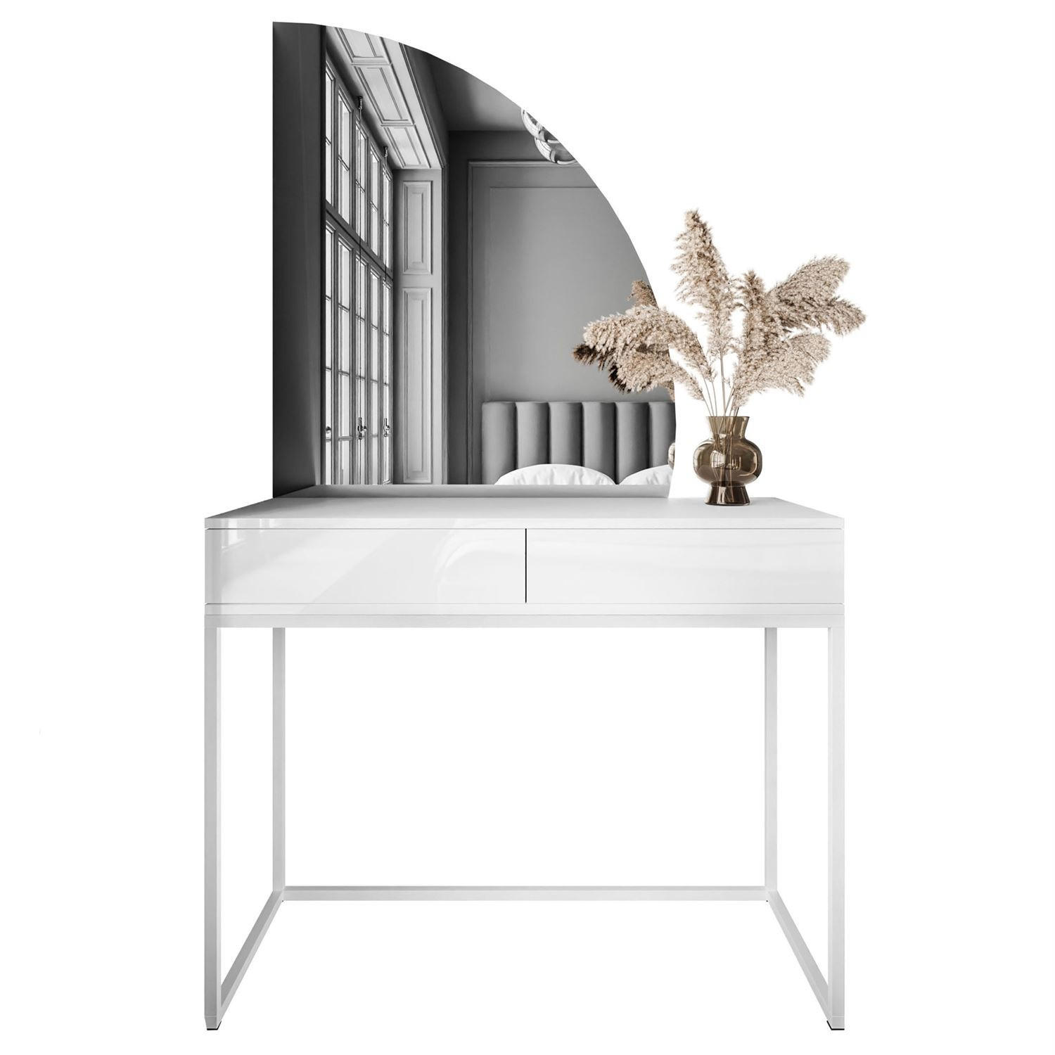 Lookway Schminktisch Weiß, Weiß Hochglanz 100x176x42 cm