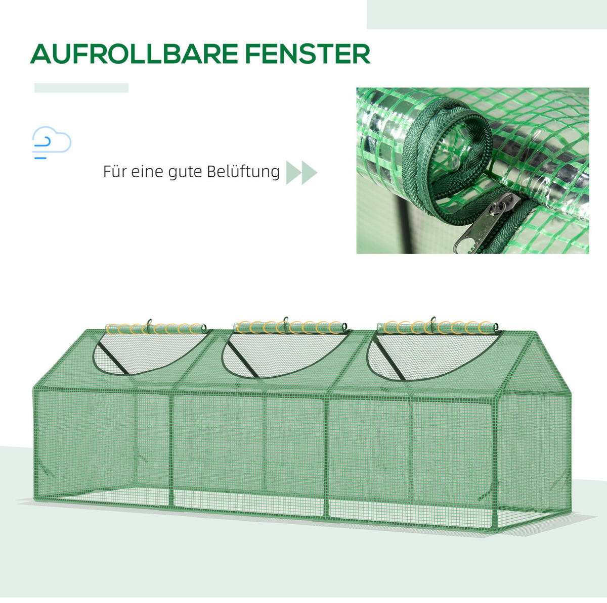 GEWÄCHSHAUS 180/60/60 cm in Dunkelgrün mit Fenster und UV-beständiger Abdeckung - Dunkelgrün, Metall (60/60/180cm) - Flora Grace