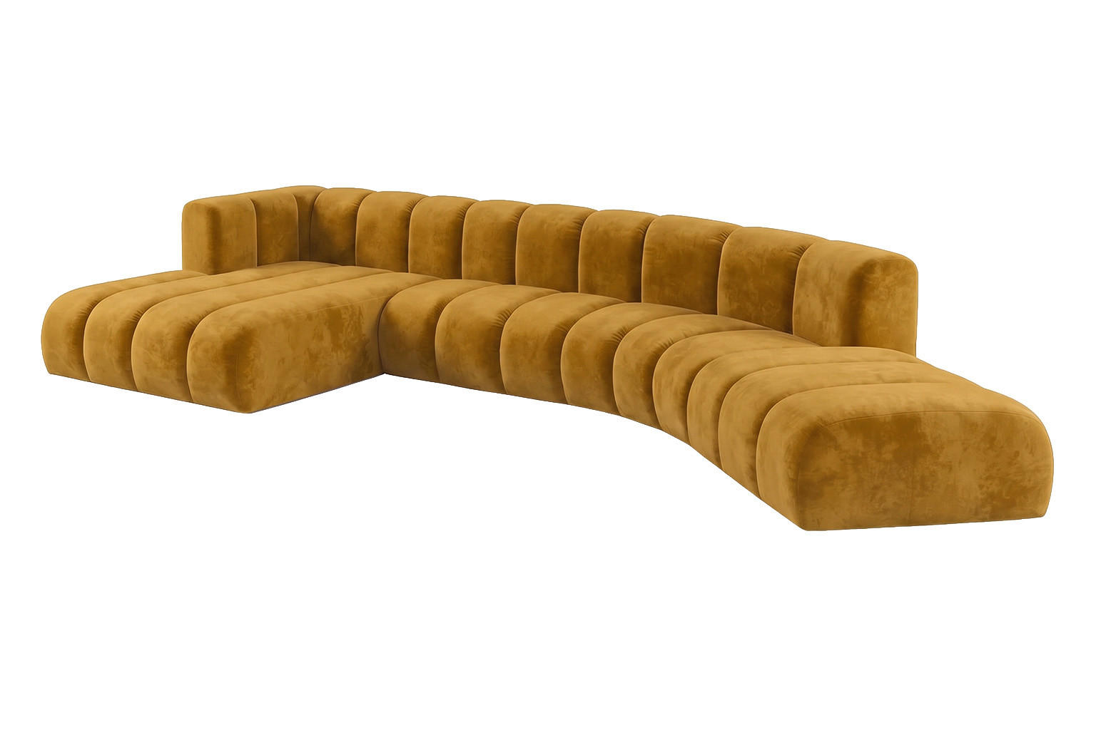ECKSOFA Modulares In L-Form, Velvet-Stoff Riviera, Senffarbe, Links, GRAND Round - Gelb, Holz (445/179cm) - Kaiser Möbel
