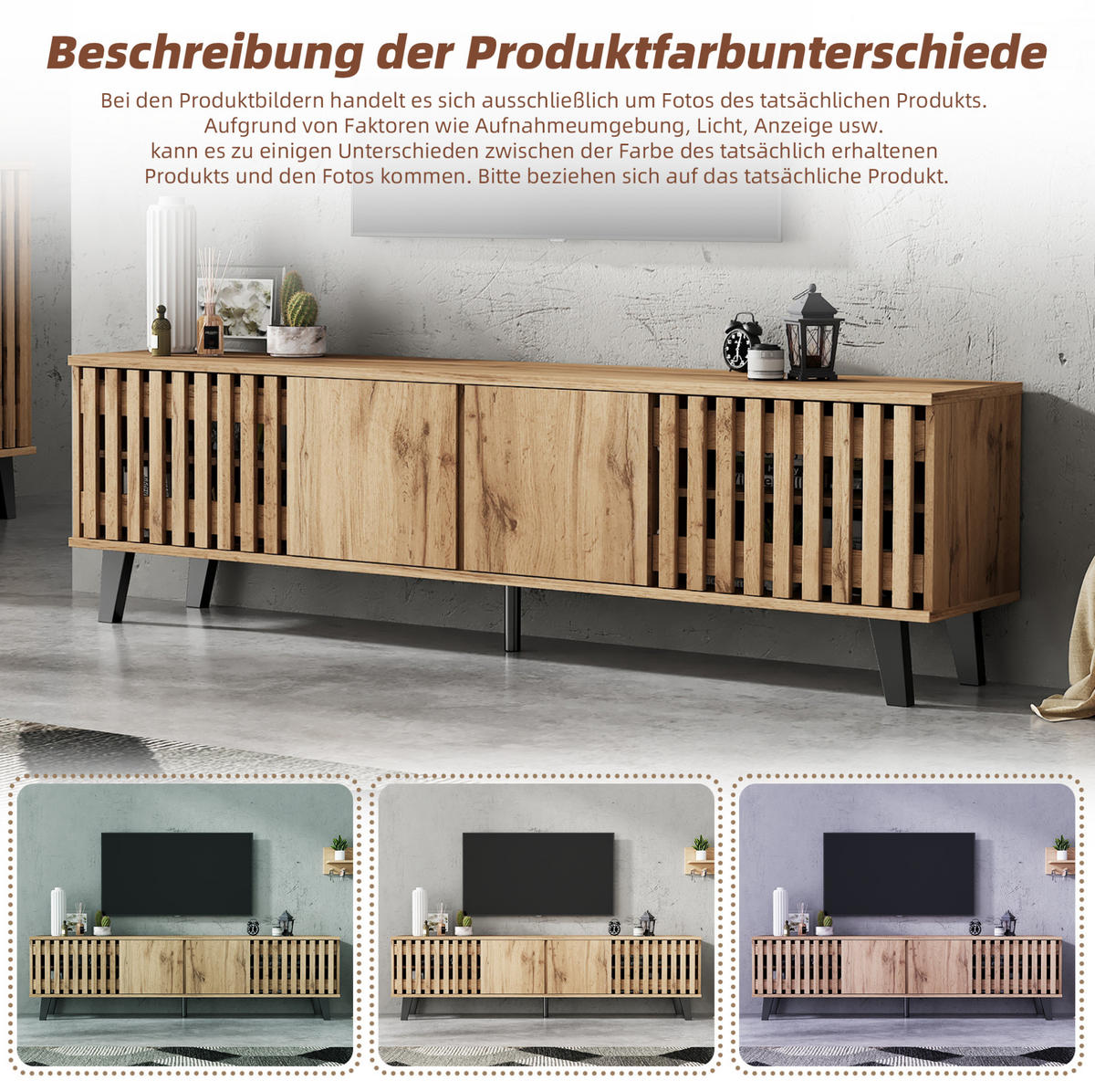 TV-SCHRANK aus Spanplatte 180x40x55 cm Naturholzfarben mit 8 Fächern, 4 Türen und offener Ablage - Hellbraun, Holzwerkstoff (180/55/40cm) - Modfu