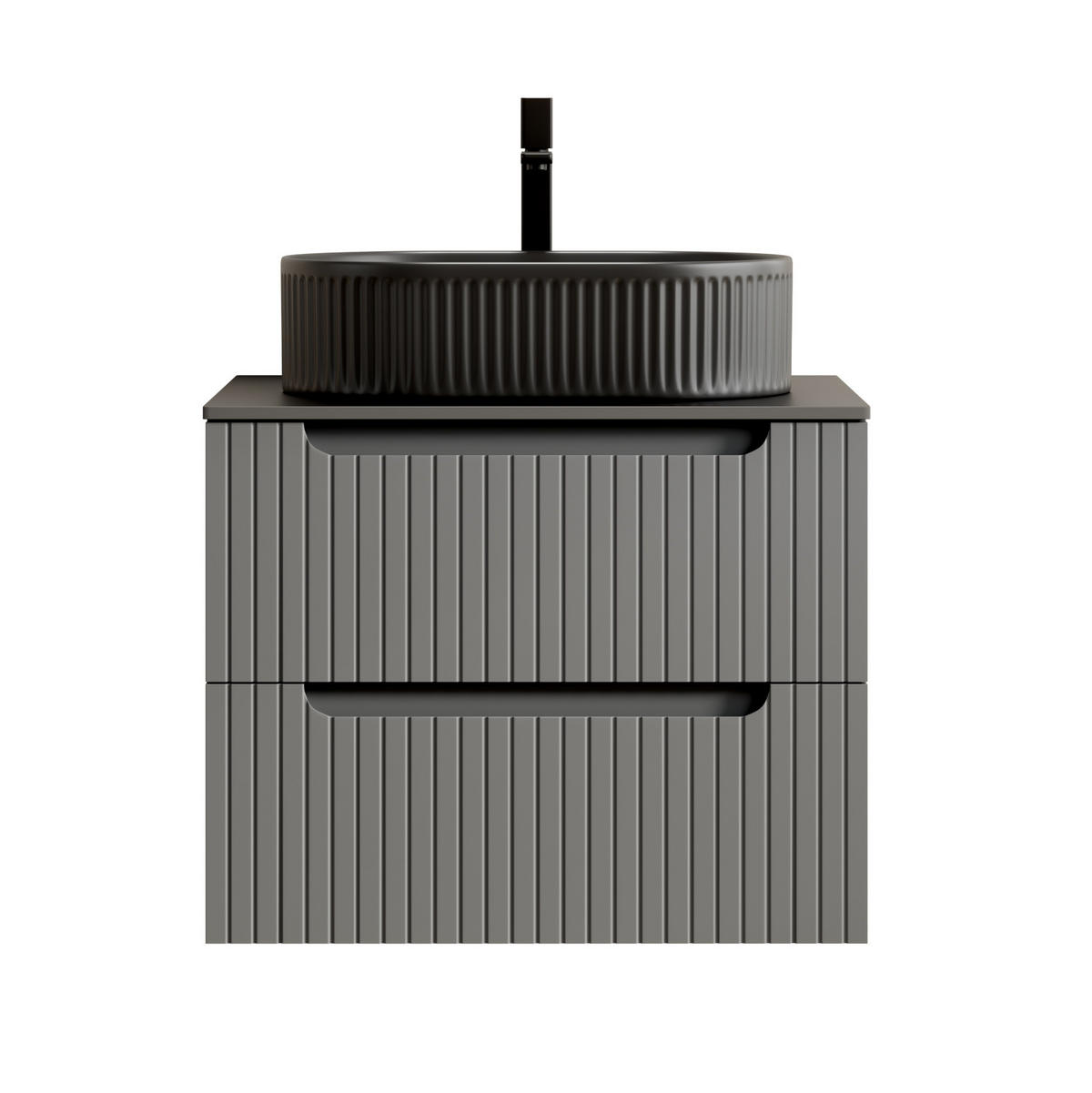 WASCHTISCHKOMBI 60x46x62.2cm Schwarz/Dunkelgrau mit ovalem Keramikbecken & 2 Schubladen - Grau, Keramik (60/62.2/46cm) - Modfu