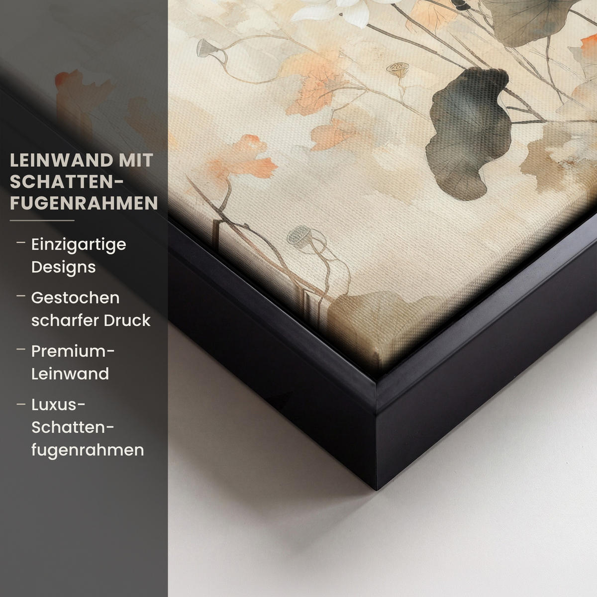 LEINWAND Bilder mit Rahmen - Blumen - Japandi - Wabi sabi - 20x20 - Sandfarben, Textil (20/20cm) - MuchoWow
